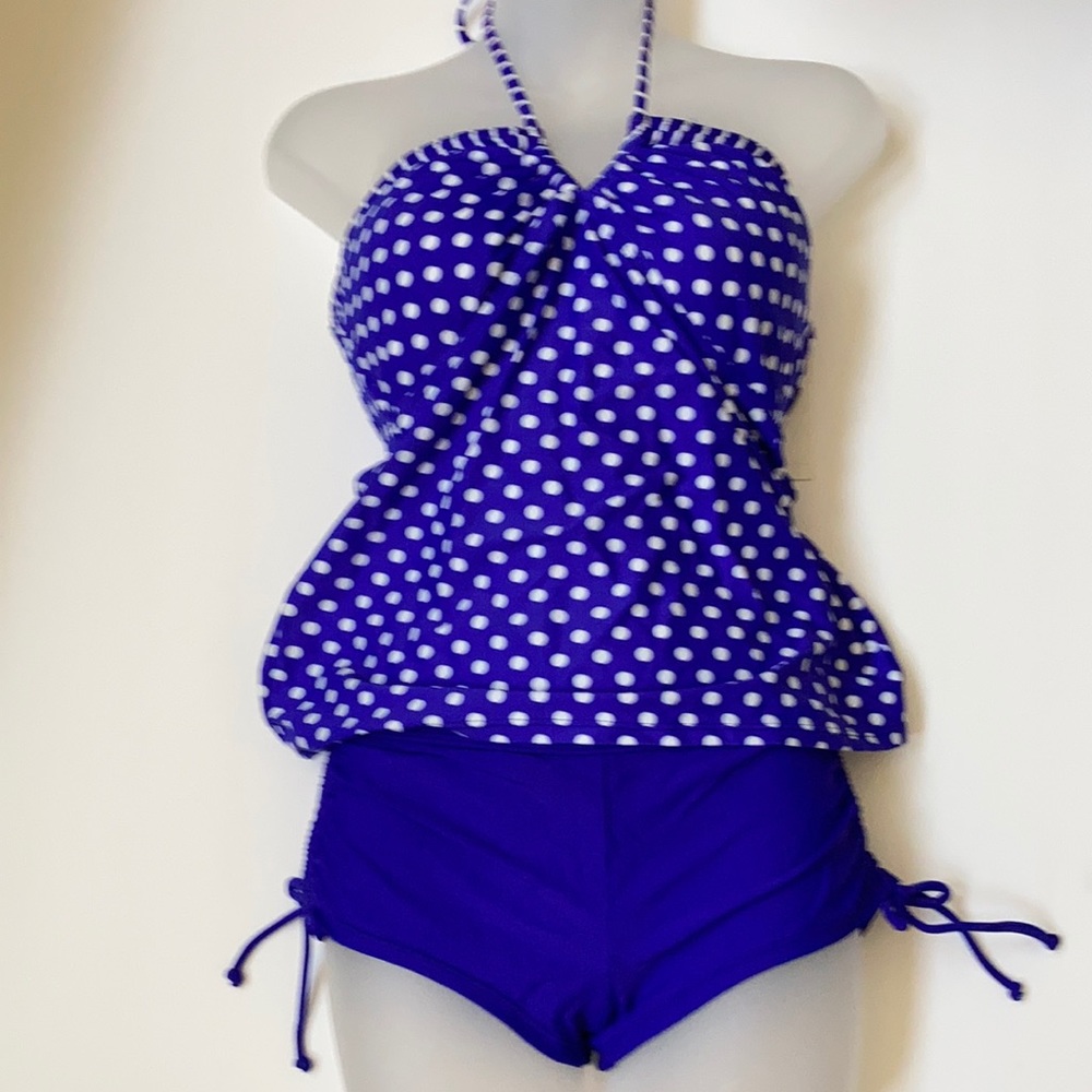 *Hula Honey New Royal Blue Polka Tankini and Royal Blue Boyshorts A80